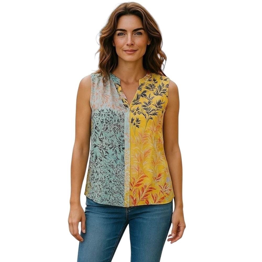 CAbi Green Sleeveless Blouse with Mandarin Collar- XS 👚